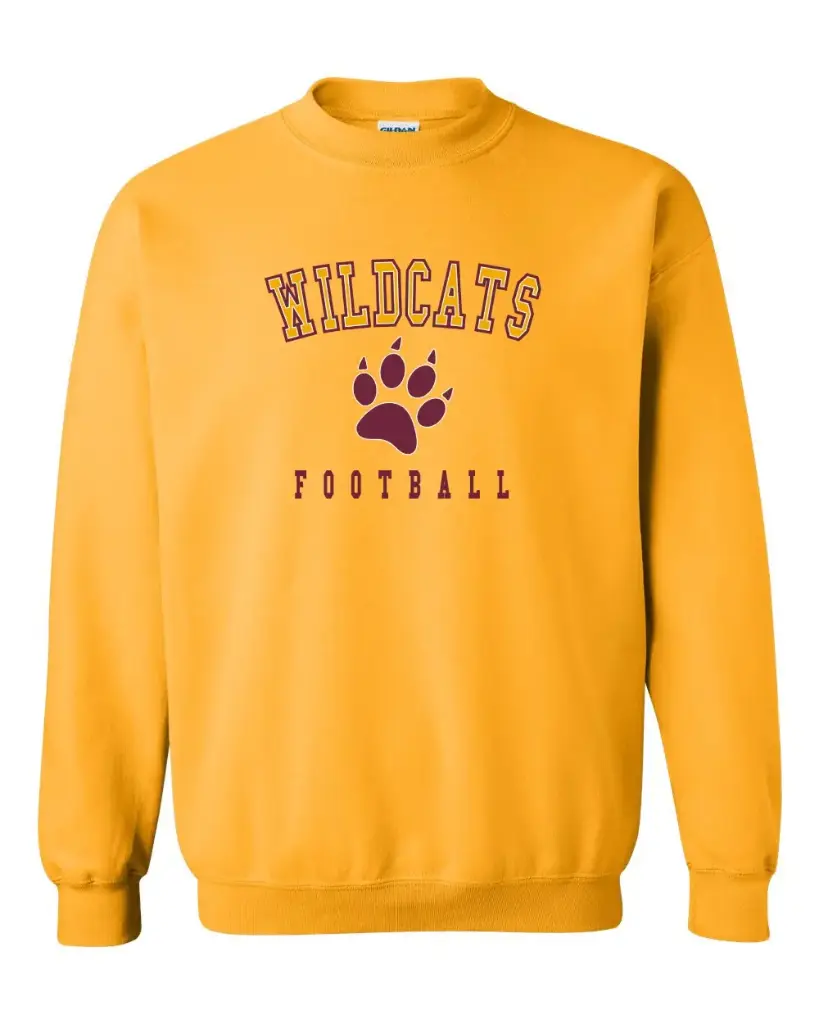 Gold Wildcats Football Crewneck Sweatshirt